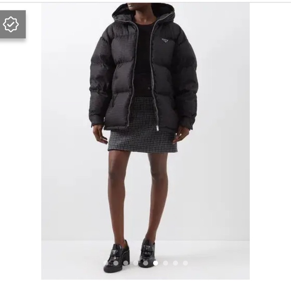 PRADA Logo-Jacquard Hooded Re-Nylon Down Jacket Black Size 38 - Picture 8 of 8